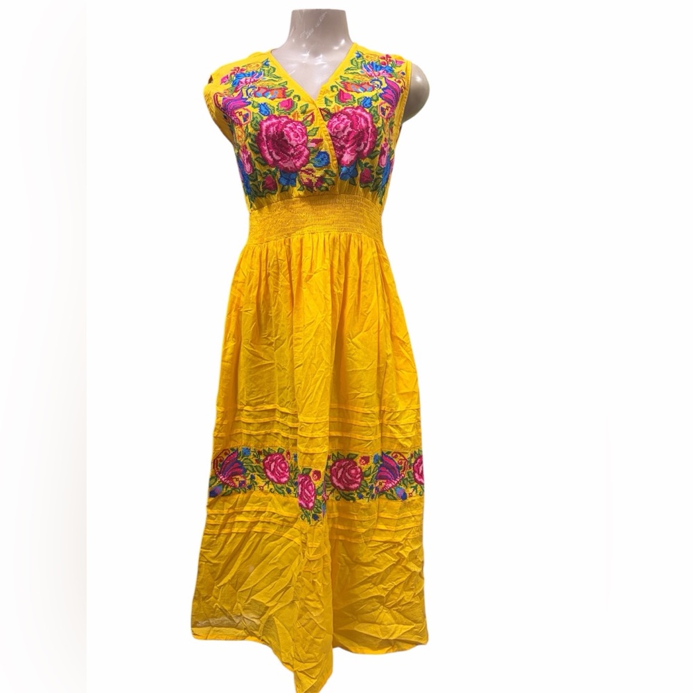 Durga Floral Embroidered Yellow Maxi Dress